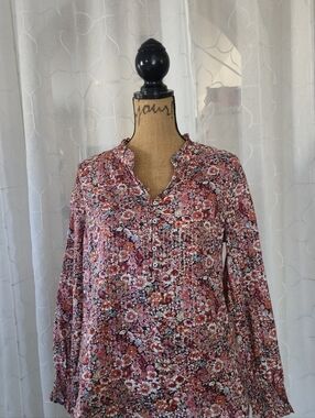 Talbots Red Floral Button-Front Blouse